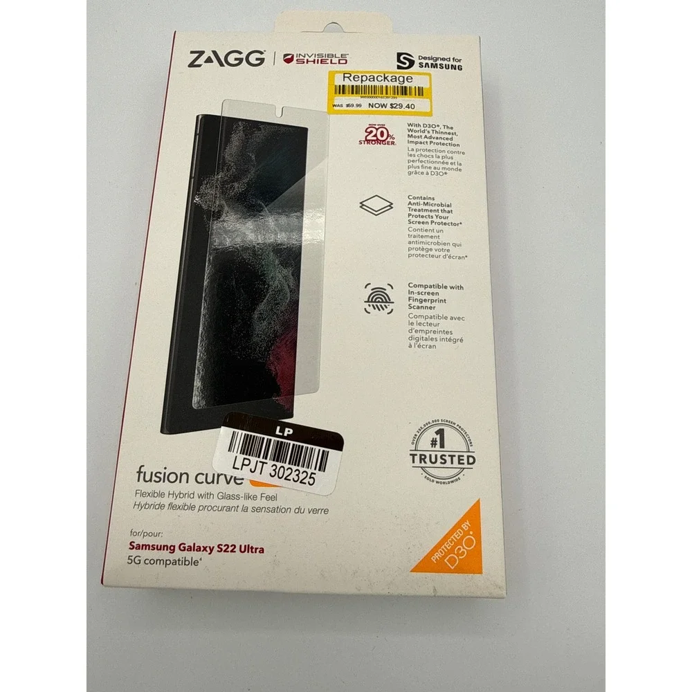 ZAGG Fusion Curve Screen Protector Samsung S22 Ultra Clear New Repackage D3O
